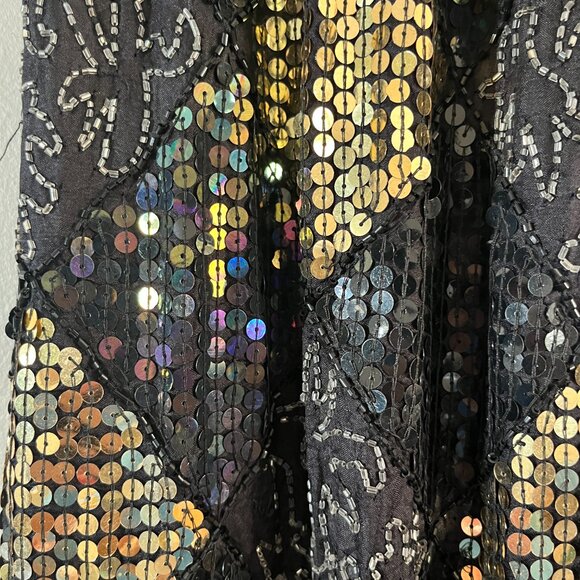 VTG Spell Bound Sz S Silk Sequined and Beaded Harlequin Midi Skirt - Picture 4 of 9